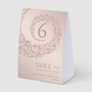 Elegant Beige Damask Wedding Table Number
