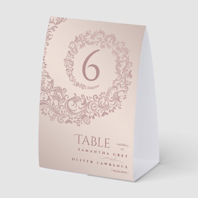 Elegant Beige Damask Wedding Table Number (Front)