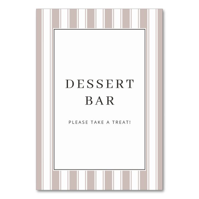 Elegant Beige Dessert Bar Sign Table Number (Front)