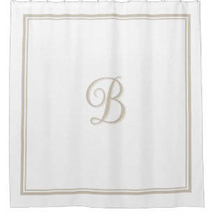 Elegant Beige Double Border Script Monogram  Shower Curtain