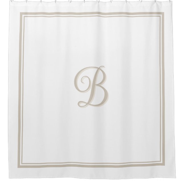 Elegant Beige Double Border Script Monogram  Shower Curtain (Front)