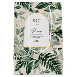 Elegant beige elegant botanical wedding welcome  medium gift bag
