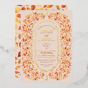 Elegant Beige Fall Leaves Rustic Boho Wedding