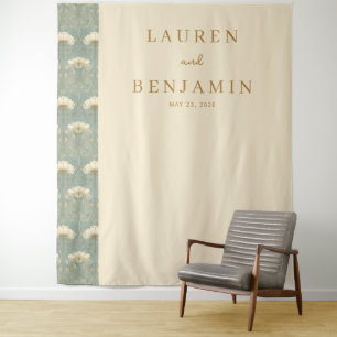 Elegant Beige Floral and Gold Tapestry