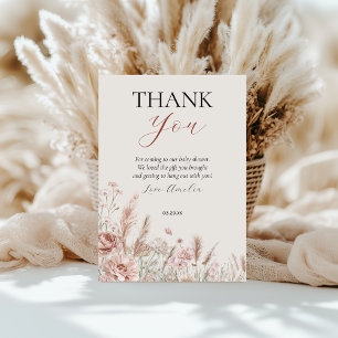 Elegant Beige Floral Baby in Bloom Thank You Card