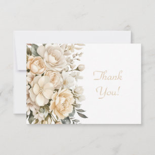 Elegant Beige Floral Bouquet Thank You Flat  Card