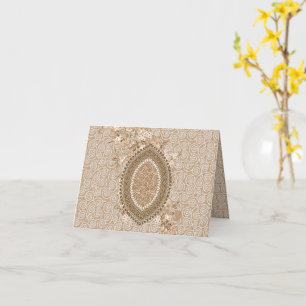 Elegant Beige Floral Medallion Folded Greeting Card
