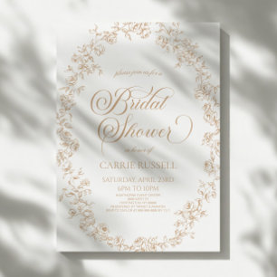 Elegant Beige Floral Roses Line Art Bridal Shower Invitation