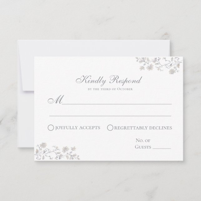 Elegant Beige Floral Vintage Response Card (Front)