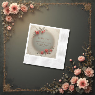 Elegant beige floral vintage rose wedding napkin