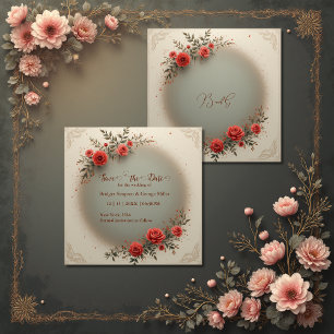 Elegant beige floral vintage rose wedding save the date