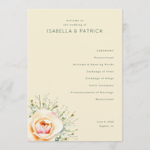 Elegant Beige Floral Wedding Ceremony Programme