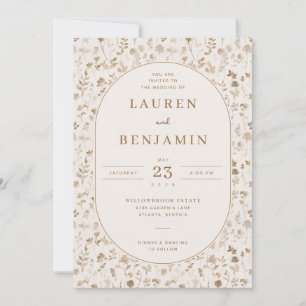 Elegant Beige Floral Wedding Invitation