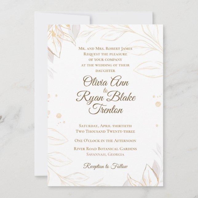 Elegant Beige Floral Wedding Invitation (Front)