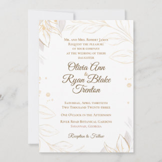 Elegant Beige Floral Wedding Invitation