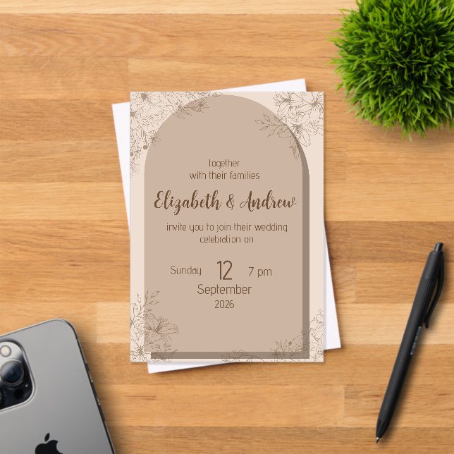 Elegant Beige Floral Wedding Invitation (Insitu (Invitation Card))