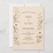 Elegant Beige Floral Wedding Invitation