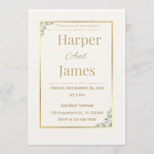 Elegant Beige Floral Wedding Invitation Invitation