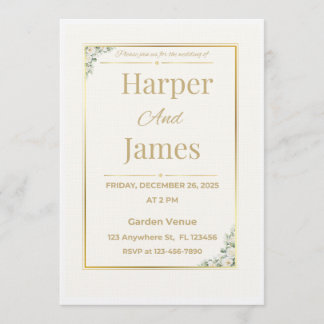 Elegant Beige Floral Wedding Invitation Invitation