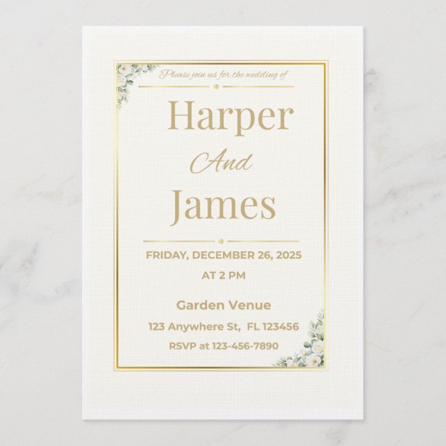 Elegant Beige Floral Wedding Invitation Invitation (Front)