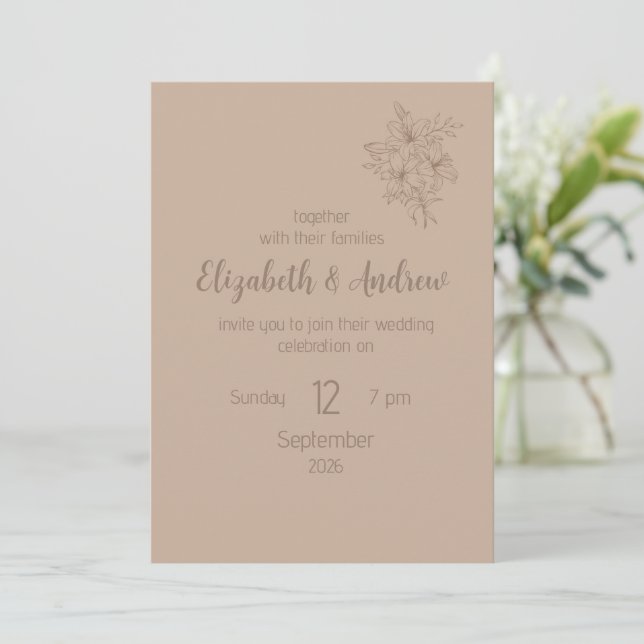 Elegant Beige Floral Wedding Invitation (style 2) (Standing Front)