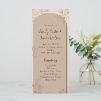Elegant Beige Floral Wedding Programme