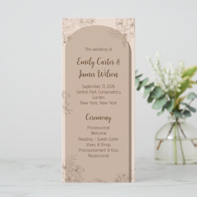 Elegant Beige Floral Wedding Programme (Standing Front)