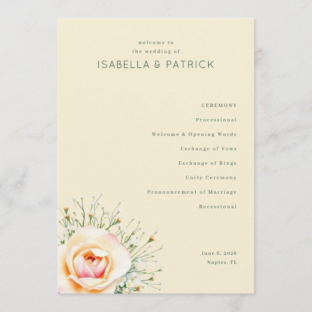 Elegant Beige Floral Wedding Programme (Front)