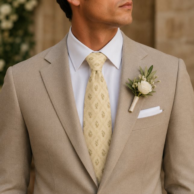 Elegant Beige Floral Wedding Tie (Creator Uploaded)