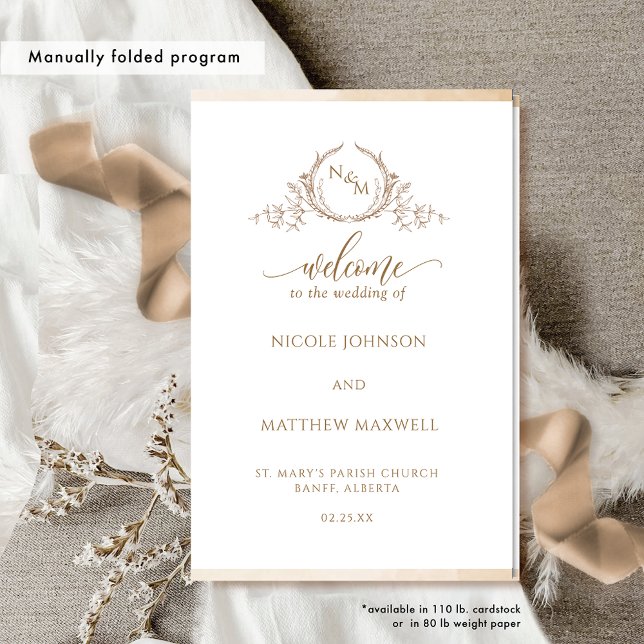 Elegant Beige Folded Wedding Ceremony Program (Creator Uploaded)