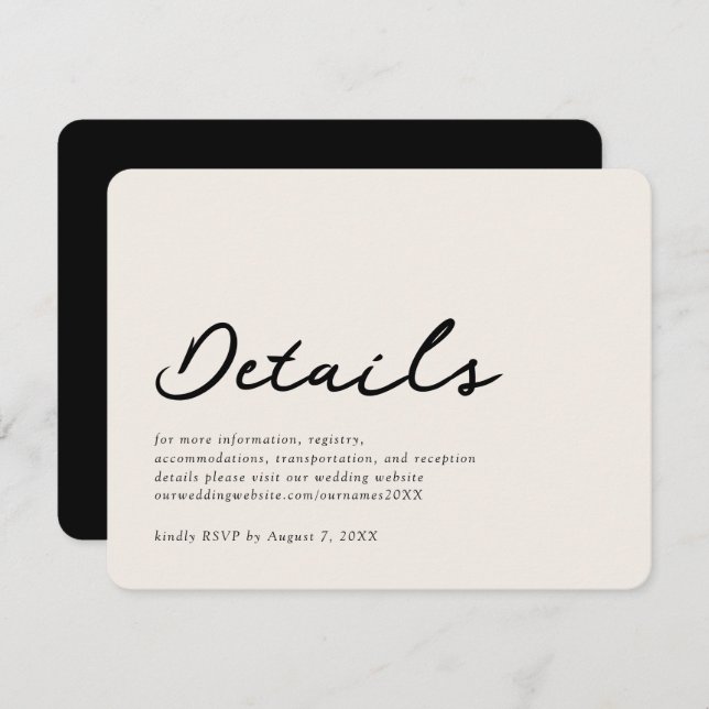 Elegant Beige Formal Wedding Details Card (Front/Back)