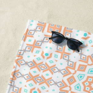 Elegant beige geometric retro pattern beach towel