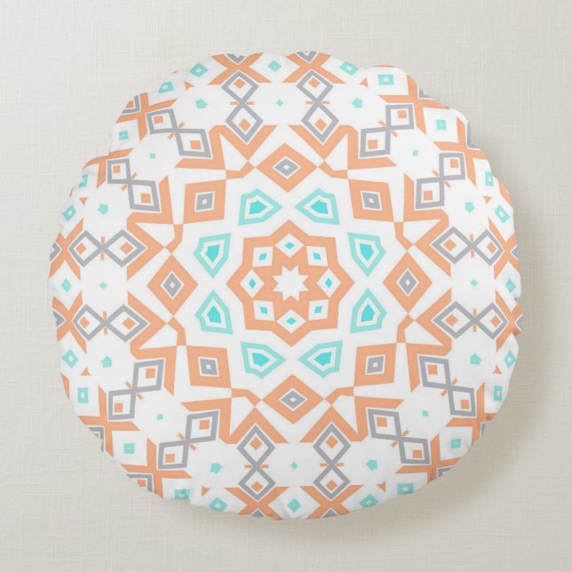 Elegant beige geometric retro pattern round cushion (Front)