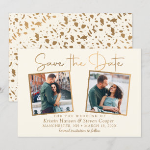 Elegant Beige Gold 2 Photo Save The Date Card