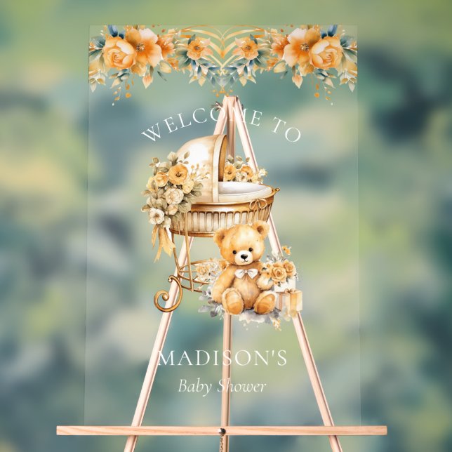 Elegant Beige & Gold Baby Shower Welcome Sign (Neutral)