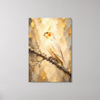 Elegant Beige Gold Cockatiel Luxury Impasto Canvas Print