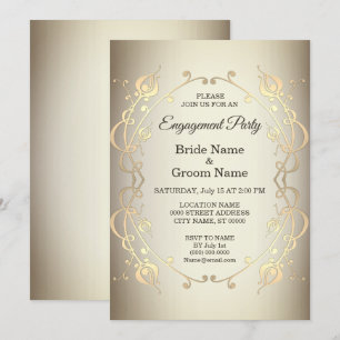Elegant Beige Gold Floral Engagement Invitation