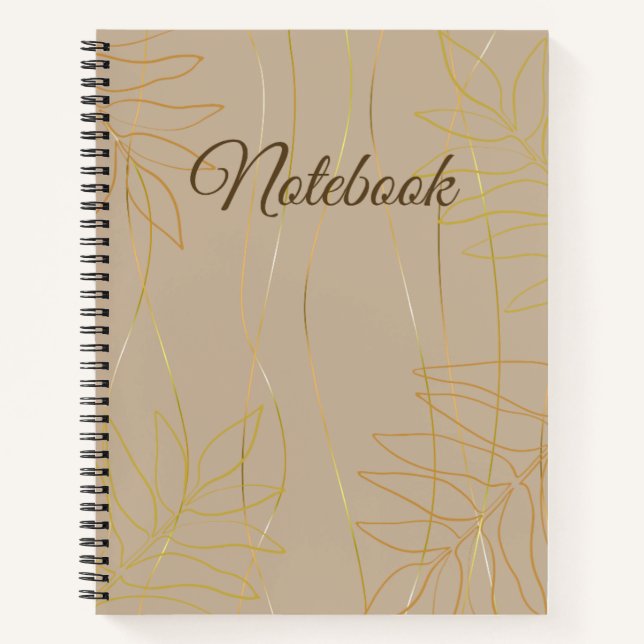 Elegant Beige & Gold Leaf Notebook (Front)