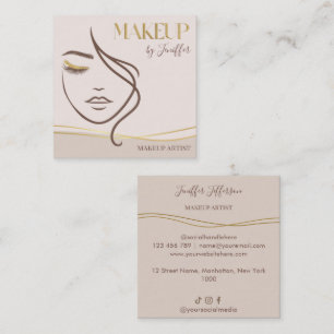 Elegant Beige & Gold Makeup artist Business Card
