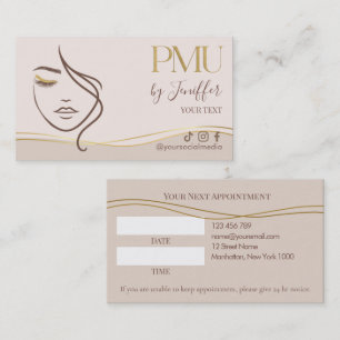 Elegant Beige & Gold PMU appointment Card