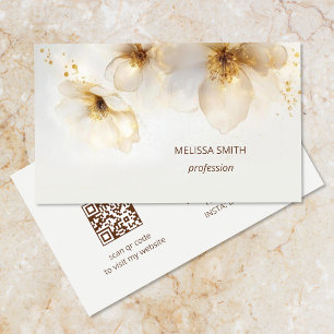 Elegant Beige Gold Watercolor Flower Business Card