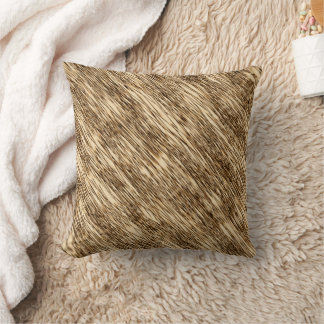 Elegant Beige Goldtone Swirling Line Throw Pillow