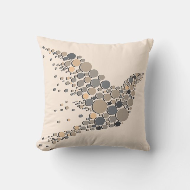 Elegant Beige & Grey Artistic Bird Design Cushion (Front)