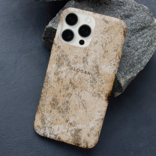 Elegant Beige Grunge Texture Custom Name iPhone 16 Pro Case
