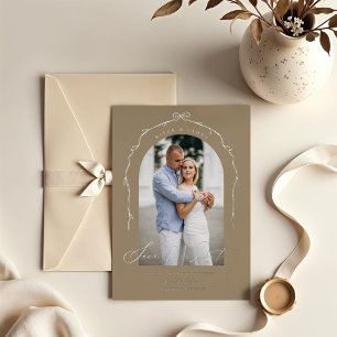 Elegant Beige Hand Drawn Bow Ribbon Save The Date