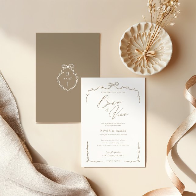 Elegant Beige Hand Drawn Bow & Ribbon Wedding Invitation (Elegant Beige Hand Drawn Bow & Ribbon Wedding Invitation)