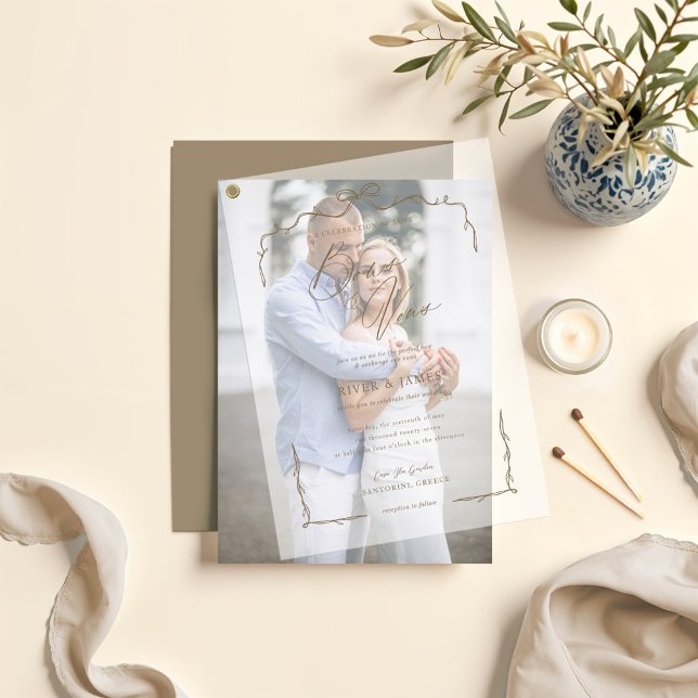 Elegant Beige Hand Drawn Bow & Ribbon Wedding Vellum Invitations (Elegant Beige Hand Drawn Bow & Ribbon Wedding Vellum Invitations)