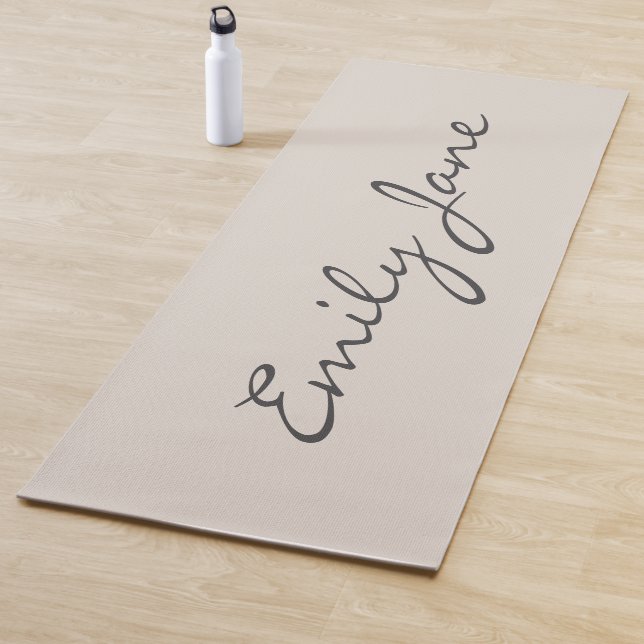 Elegant Beige Handwritten Script Name Custom  Yoga Mat (In Situ)