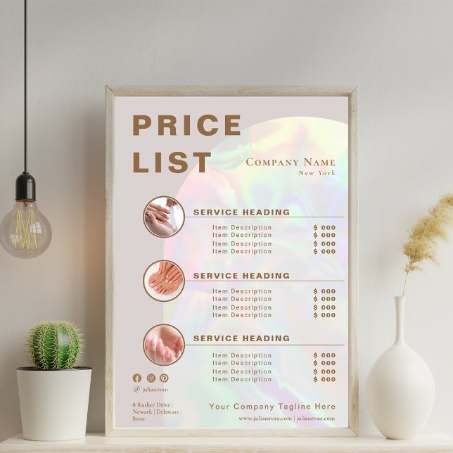 Elegant Beige Holographic Aura Arch Price list Poster (Elegant Beige Holographic Arch Price list Poster)