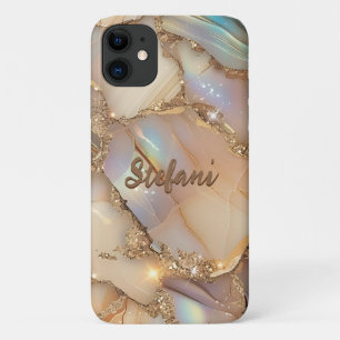 Elegant Beige Holographic Glitter Alcohol Ink iPhone 11 Case